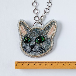 ビーズ刺繍◆猫のバッグチャーム＊ロシアンブルー 9枚目の画像