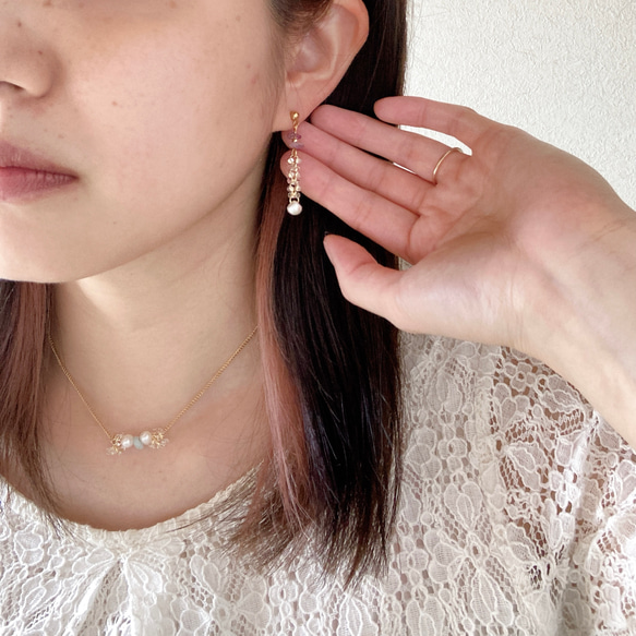 [選擇你的誕生石☆天然石和透明珠耳環]最喜歡的顏色珍珠防過敏禮物 第3張的照片