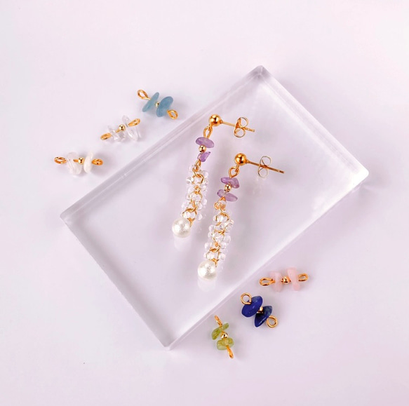 [選擇你的誕生石☆天然石和透明珠耳環]最喜歡的顏色珍珠防過敏禮物 第4張的照片