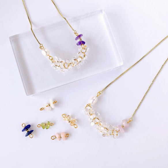 [選擇你的生日石 ☆ 透明珠子和天然石手鍊] 淡水珍珠最喜歡的顏色 均碼 禮物 禮物 生日 第1張的照片