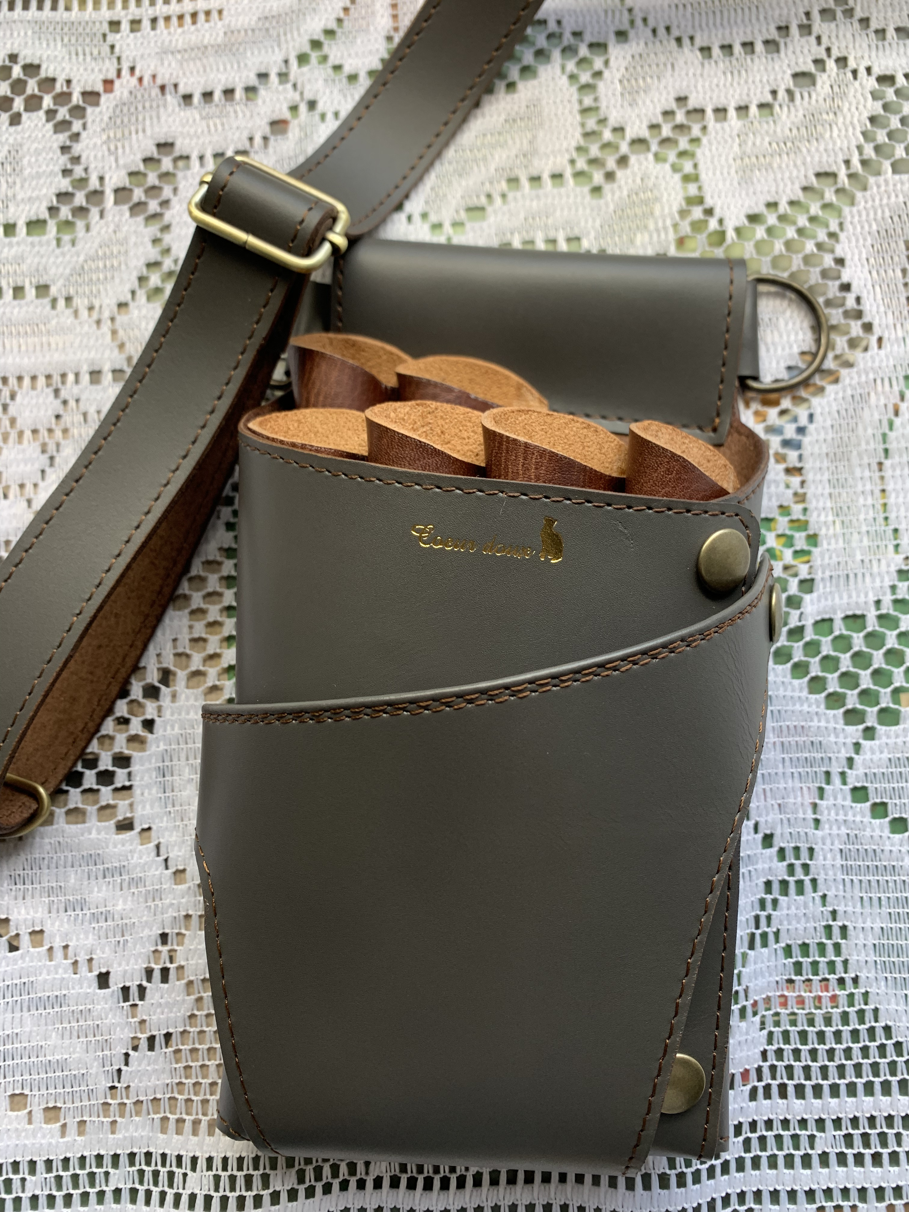 牛革シザーケース　ダークグレー　美容師　理容師　トリマー