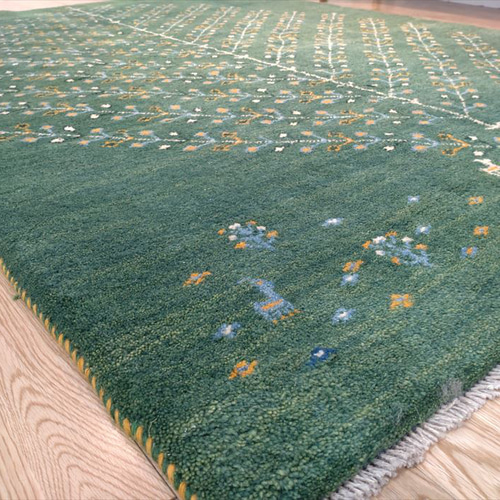 通年18℃のウール絨毯】ペルシャ ギャッベ リビング 196x143cm グリーン