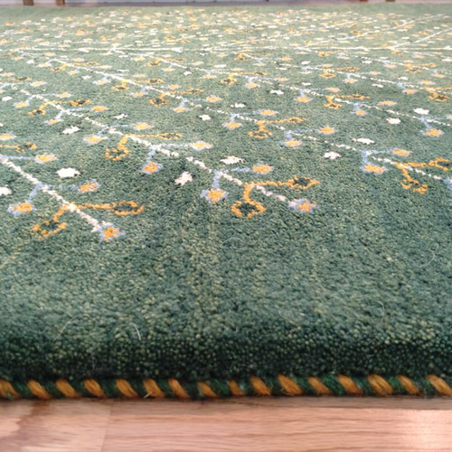 通年18℃のウール絨毯】ペルシャ ギャッベ リビング 196x143cm グリーン