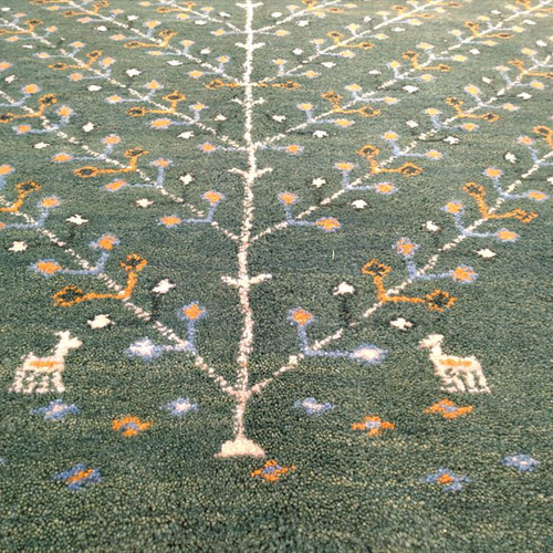 通年18℃のウール絨毯】ペルシャ ギャッベ リビング 196x143cm グリーン