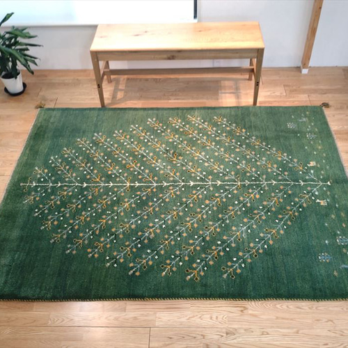 通年18℃のウール絨毯】ペルシャ ギャッベ リビング 196x143cm グリーン