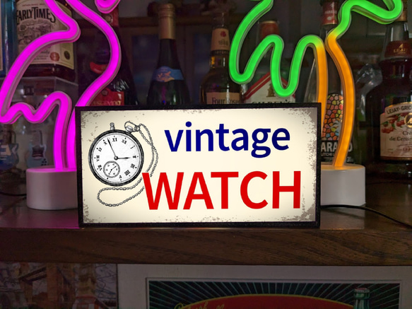 【文字変更無料】時計 腕時計 時計店 ビンテージウォッチ 貴金属 ミニチュア ランプ 看板 置物 雑貨 ライトBOX 1枚目の画像
