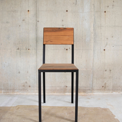 【PT-C02】アイアンと木のシンプルなチェア　ダイニングテーブル・デスク用　鉄脚椅子　無垢材 2枚目の画像