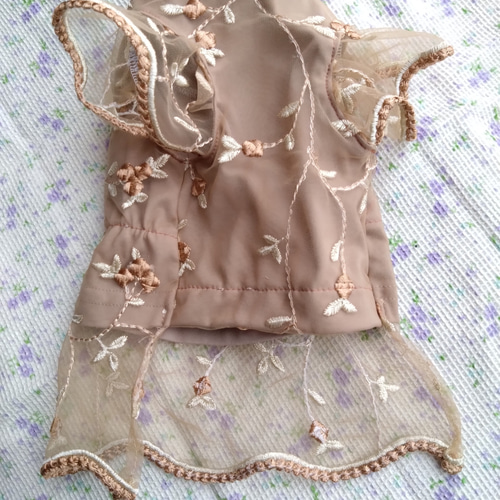 s 犬服 シースルー シフォン 花柄 刺繍 犬 チワワ ヨーキー ナチュラル