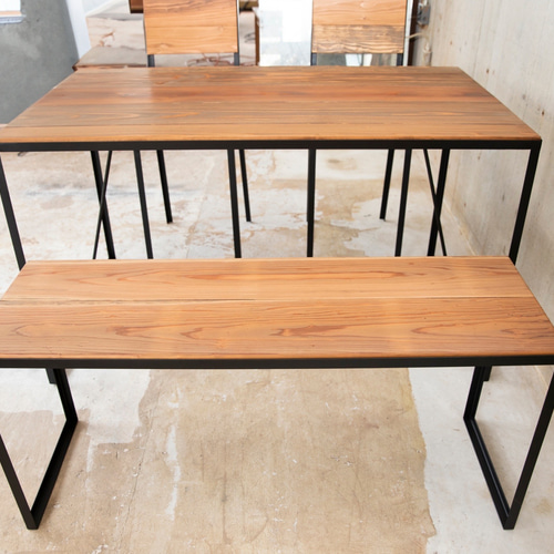 PT-DT01】アイアンと木のダイニングテーブル ワークデスク 鉄脚 無垢材  