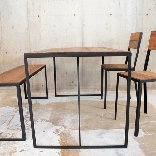 PT-DT01】アイアンと木のダイニングテーブル ワークデスク 鉄脚 無垢材  