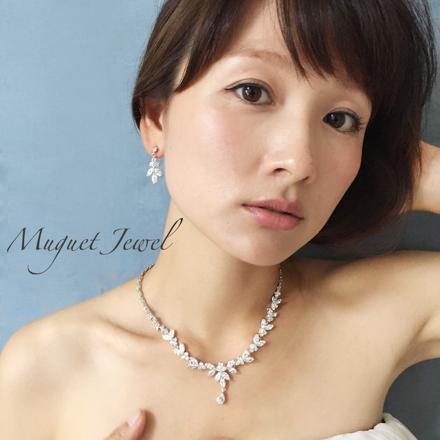 chic silver ジルコニアネックレス&ピアスセット ブライダルアクセサリー 結婚式