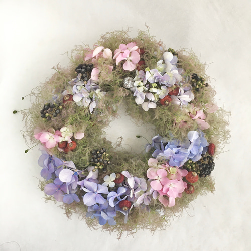 紫陽花とスモークツリーのリース（現品） リース cocoro+ 通販｜Creema  