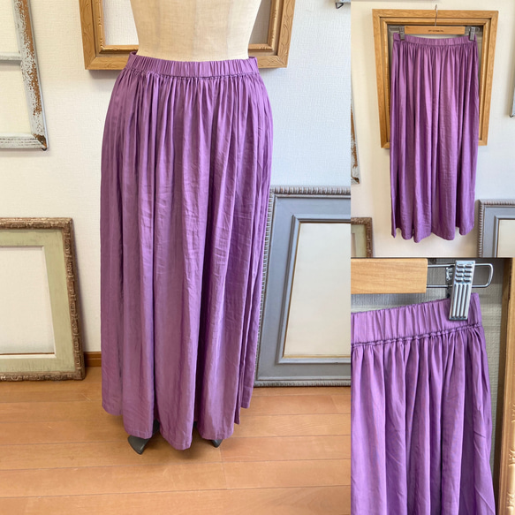 可愛又成熟❤️緞面材質的褶皺長裙紫色（尺寸不限L） 第7張的照片