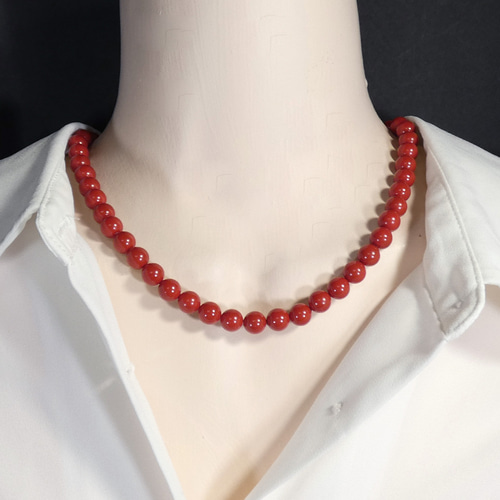 珊瑚ネックレス synthetic 8.0ミリ玉42センチ 血赤さんご 珊瑚ネックレス synthetic 8.0ミリ玉42センチ 血赤さんご