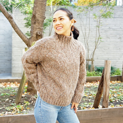 ☆SALE【即納可】スーリアルパカxウール・透かし編みハイネックニット