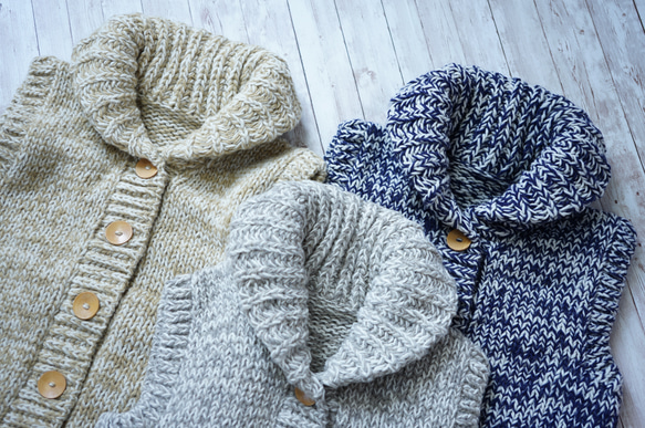 【即納可】アルパカｘウール・へちま衿ベスト（N-360093-ネイビー）・ペルーニット 