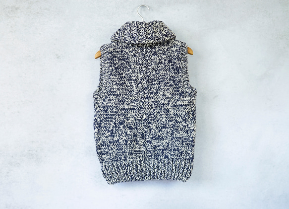 【即納可】アルパカｘウール・へちま衿ベスト（N-360093-ネイビー）・ペルーニット 