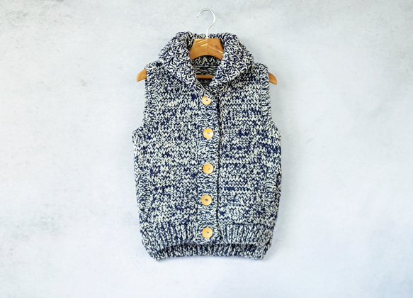 【即納可】アルパカｘウール・へちま衿ベスト（N-360093-ネイビー）・ペルーニット 