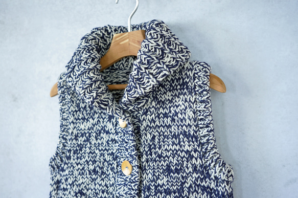 【即納可】アルパカｘウール・へちま衿ベスト（N-360093-ネイビー）・ペルーニット 