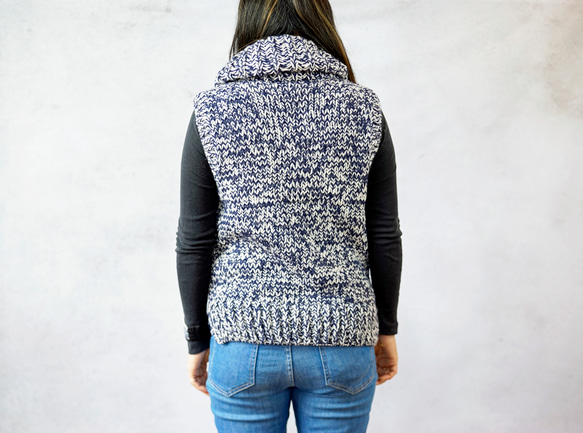 【即納可】アルパカｘウール・へちま衿ベスト（N-360093-ネイビー）・ペルーニット 