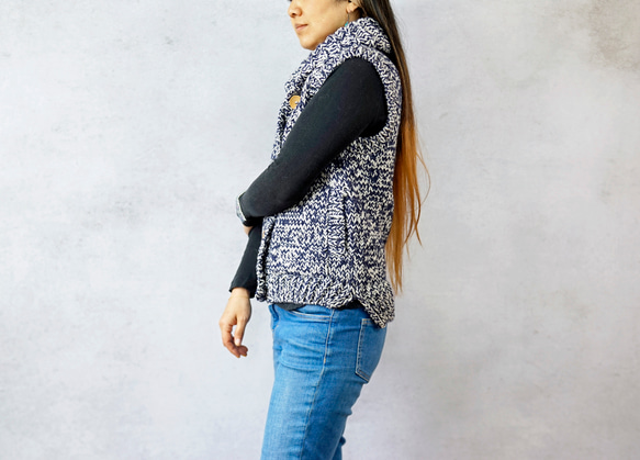 【即納可】アルパカｘウール・へちま衿ベスト（N-360093-ネイビー）・ペルーニット 