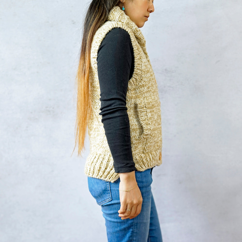 ラスト1点☆SALE【即納可】アルパカxウール・へちま衿ベスト（N