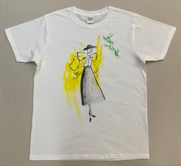 Dress T　手書きファッションイラスト　Tシャツ　双子座  薄手　Lサイズ 1枚目の画像