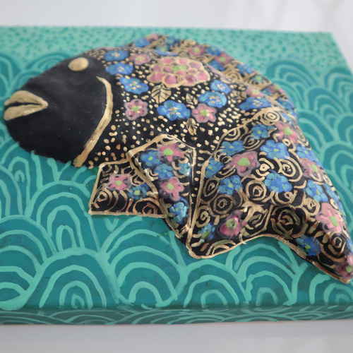 和菓子の木型を使った日本画【跳ねる鯛】0号サイズ 絵画 石井里枝 通販