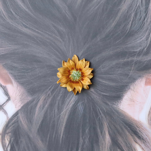向日葵(ひまわり)革花ヘアゴム/レザーアクセサリー/プチギフト