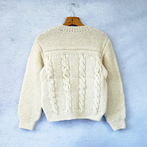 完売】ウール・花刺繍ケーブル編みカーディガン（N-380078-ホワイト