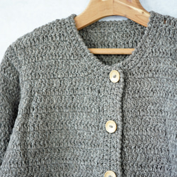 【完売】ウール・ハンドクロシェ・カーディガン（N-380166-グレー）・ペルーニット 3枚目の画像
