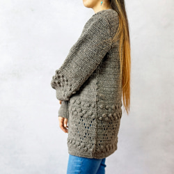 【完売】ウール・ハンドクロシェ・カーディガン（N-380166-グレー）・ペルーニット 8枚目の画像