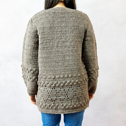 【完売】ウール・ハンドクロシェ・カーディガン（N-380166-グレー）・ペルーニット 9枚目の画像