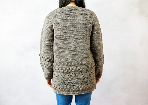 【完売】ウール・ハンドクロシェ・カーディガン（N-380166-グレー）・ペルーニット 9枚目の画像