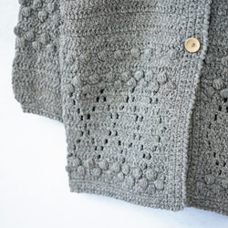 【完売】ウール・ハンドクロシェ・カーディガン（N-380166-グレー）・ペルーニット 4枚目の画像
