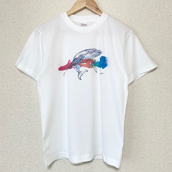 【オリジナルイラストTシャツ】虹色クジラ 2枚目の画像