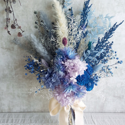 再再販』鮮やかブルーとパープルあじさいのスワッグ❀ブーケ