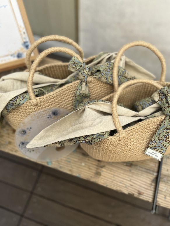【メルマガ特集掲載】モリス　ピンパーネル　コロンとしたお出かけバッグ　麻バッグ　かごバッグ　あずま袋付き　ショルダー 18枚目の画像