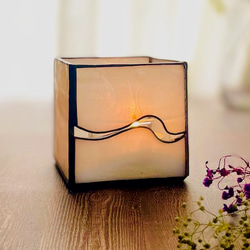 ガラスの壁掛け鏡／ウォールミラー／ステンドグラス／クリアホワイト