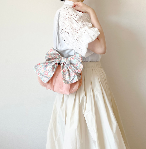 【受注生産・Creema限定】 夏の福袋2way organdie mini bag＆巾着ポーチ（pink） 3枚目の画像