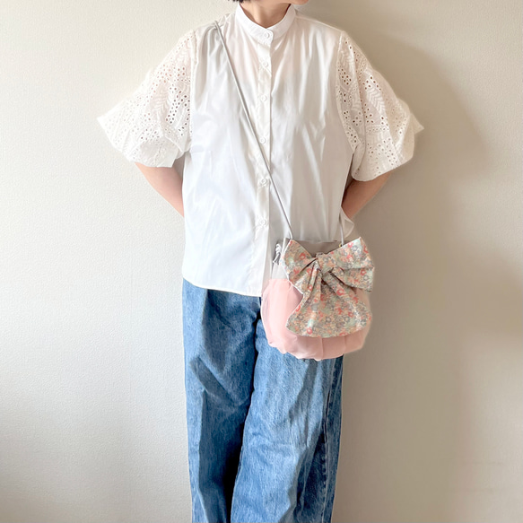 【受注生産・Creema限定】 夏の福袋2way organdie mini bag＆巾着ポーチ（pink） 6枚目の画像