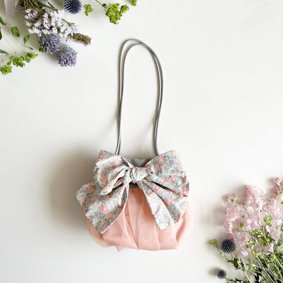 【受注生産・Creema限定】 夏の福袋2way organdie mini bag＆巾着ポーチ（pink） 2枚目の画像