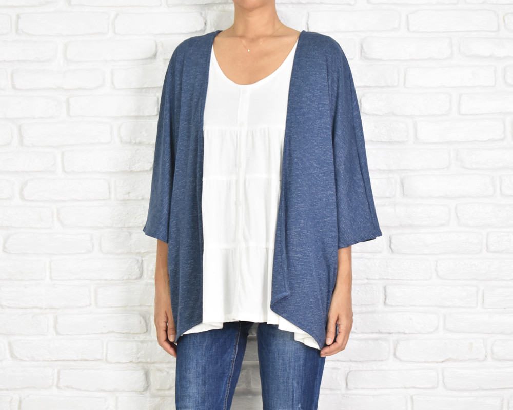 再販　さらっとゆるっと楽に着れるおしゃれなキモノカーディガン　＜デニムブルー＞