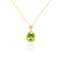 K18 黃金八月誕生石橄欖石天然鑽石簡約項鍊美麗首飾 第2張的照片
