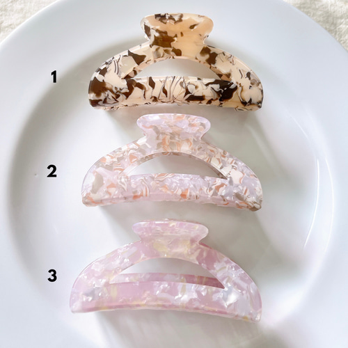 ヘアクリップ バンスクリップ アセチ 大理石 シェル マーブル 半円