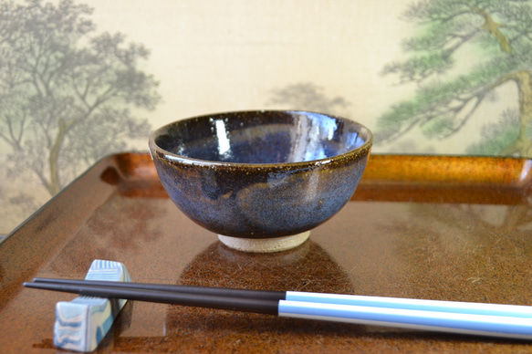 【再入荷！】飯碗小(コスモブルー)　ご飯茶碗　お茶碗　小さめ　★萩焼き　陶器　ギフト 2枚目の画像