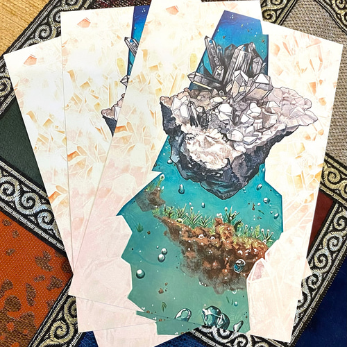 ポストカード3枚セット】「シリカは廻り傍観す」アキーラ 鉱物画