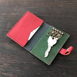 像筆記本一樣的鑰匙包｜巧克力x粉色x綠色（現貨） 第4張的照片