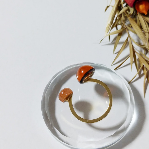 《再販》琥珀リング　バルティックアンバー　サンストーン　オープンリング　フォークリング　フリーサイズ　指輪 6枚目の画像