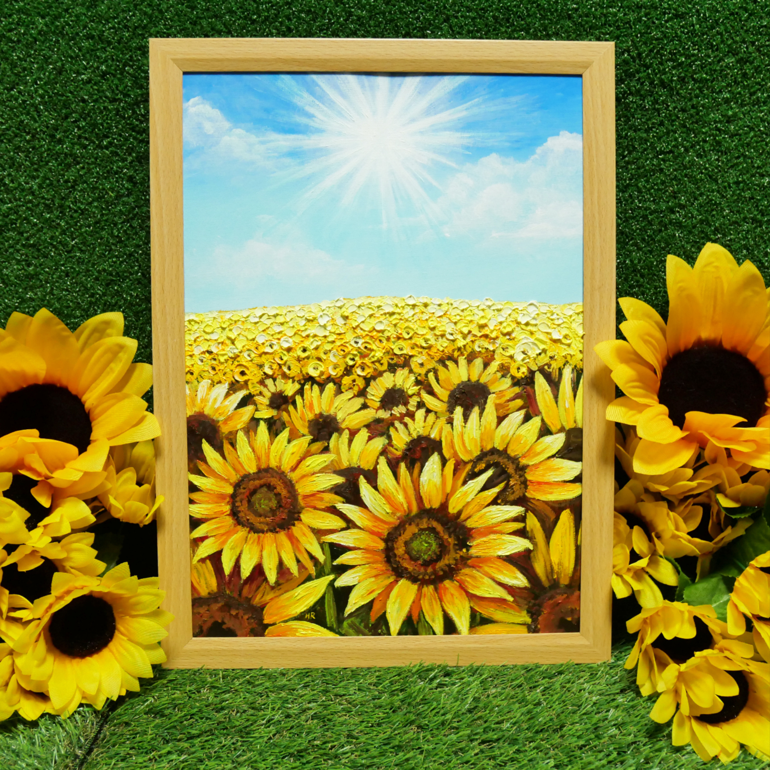 【くじゅう花公園 絵 油彩画 油絵 絵画 夏のひまわり畑】 油彩
